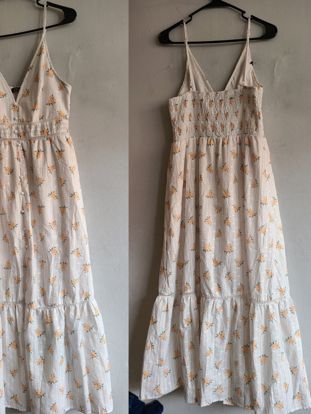 Women's large white eyelet dress w/yellow floral smocked back sleeveless summer - Picture 5 of 5